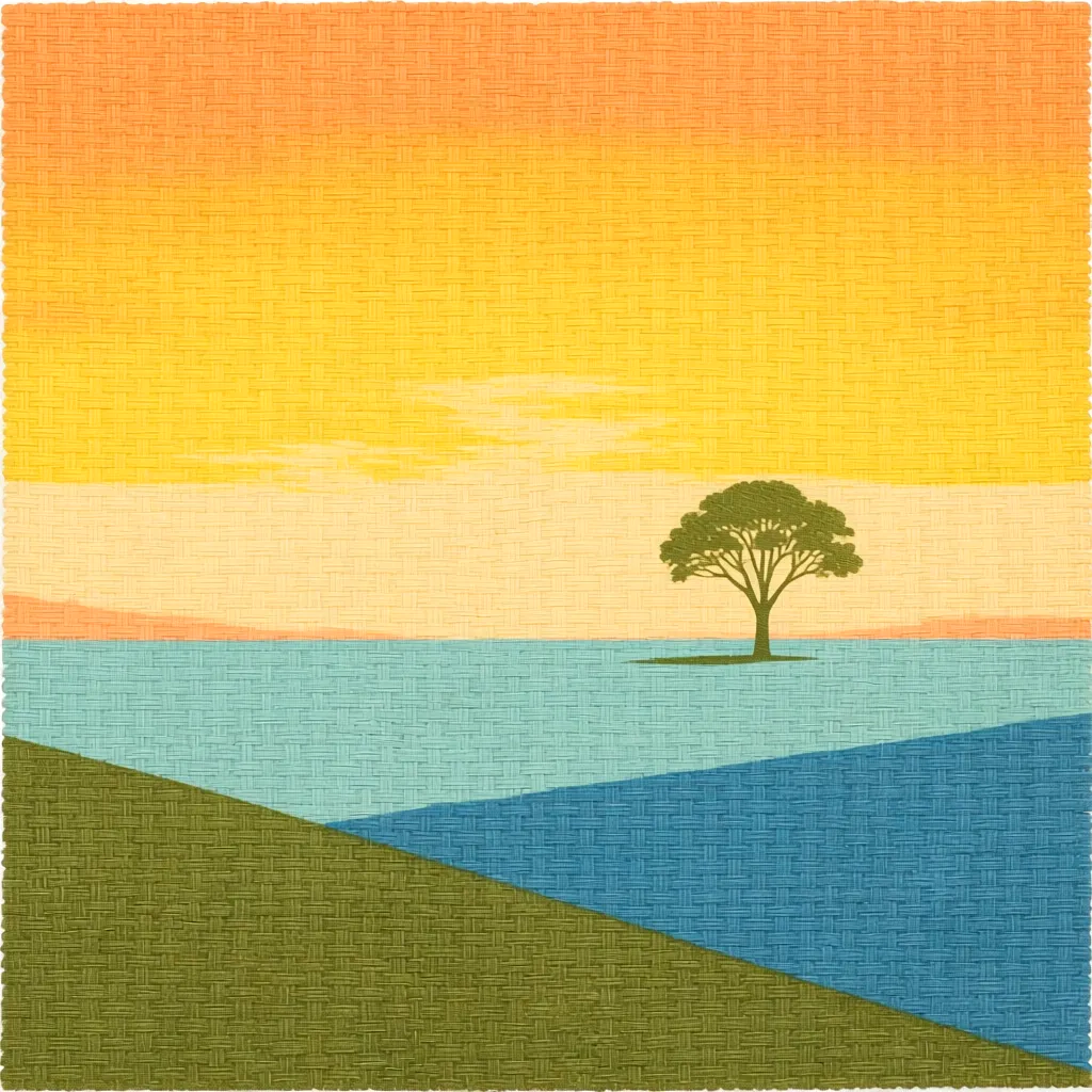 woven tapestry with tree
